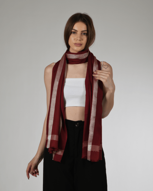 Charming border stripe Stole - Red